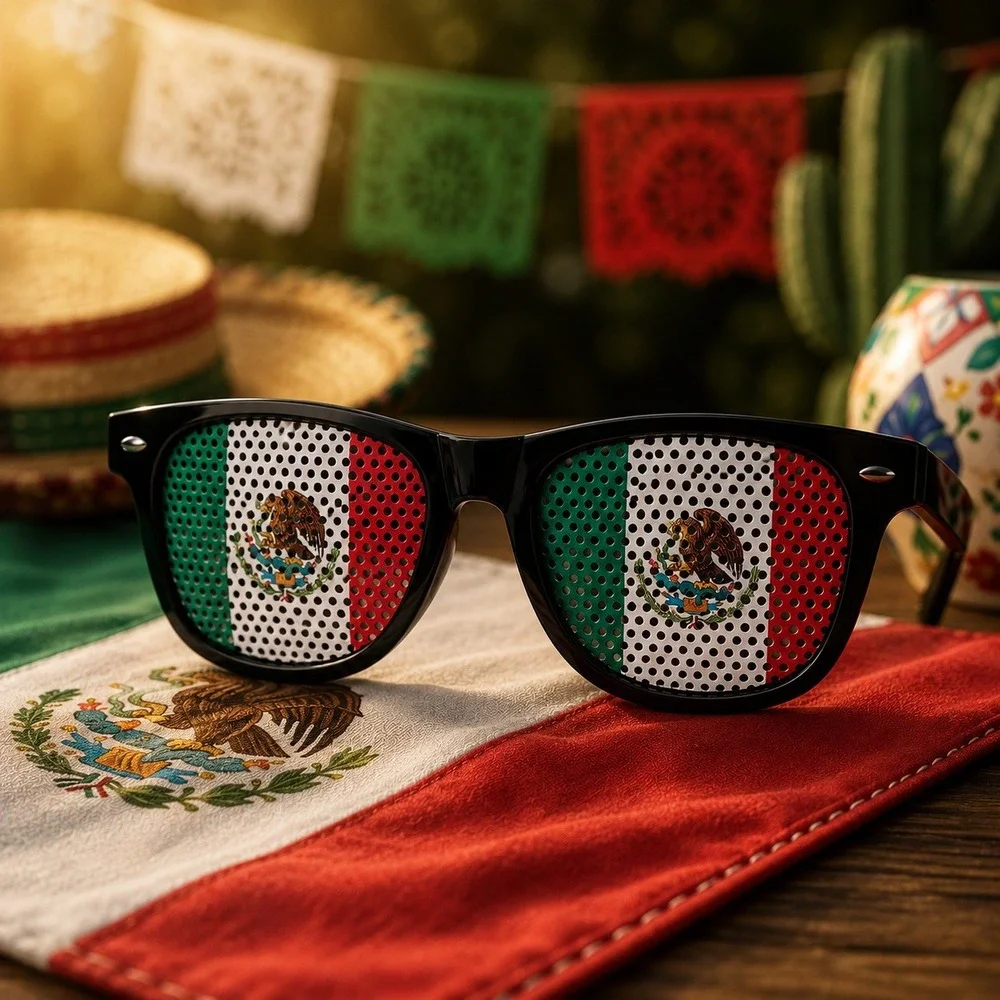 Mexico Flag Sunglasses Unisex One‎ Size Black New Perforated Lens Novelty Shades